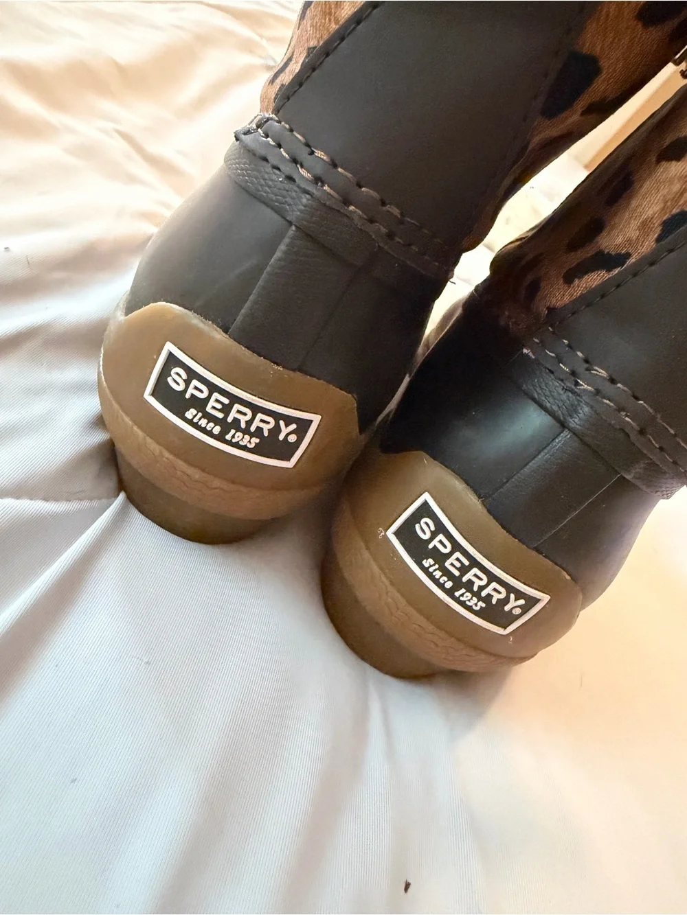 Sperry Leopard-Print Winter Duck Boots in Brown and Black